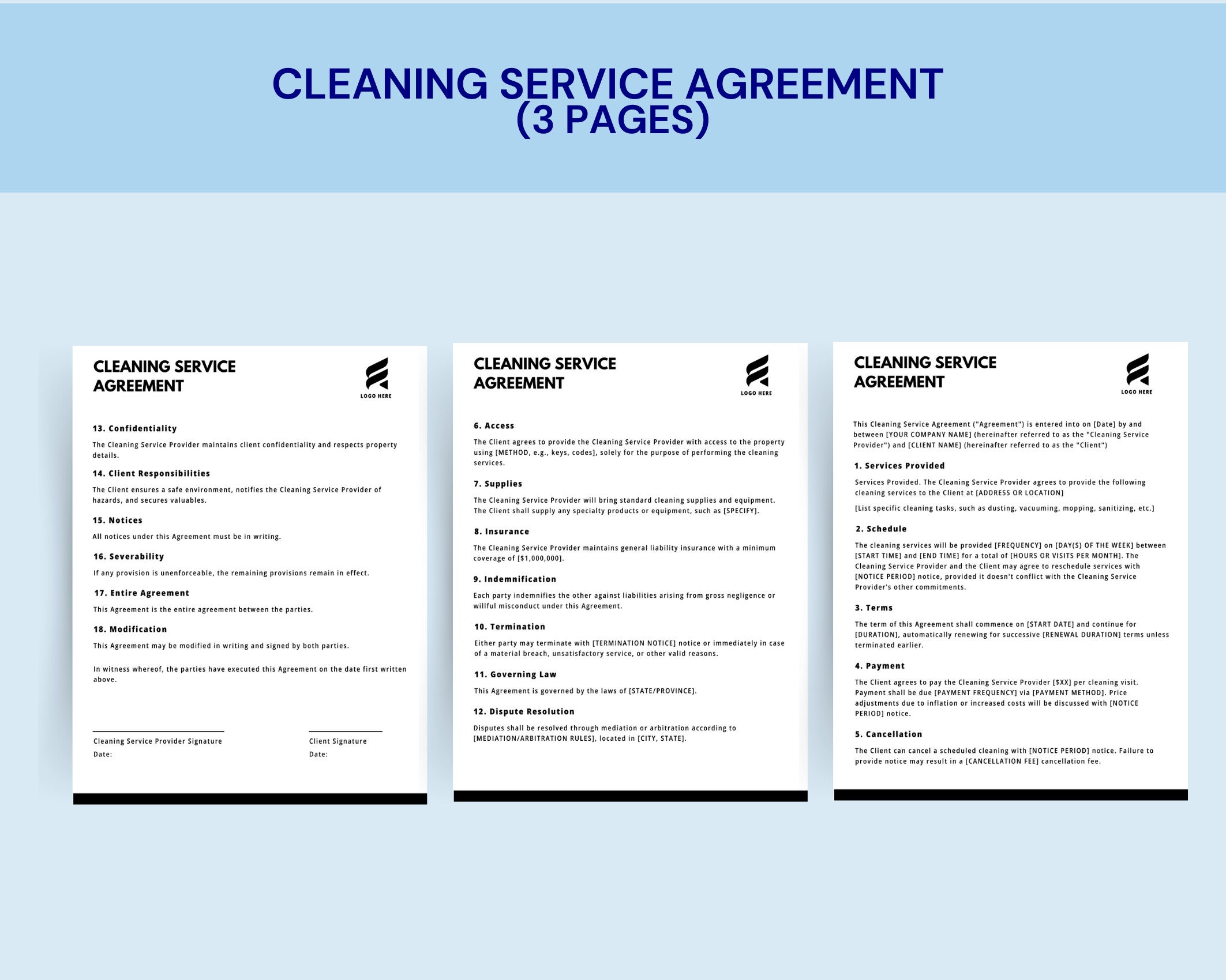Commercial Cleaning Contract Template, Housekeeper Contract, Janitorial