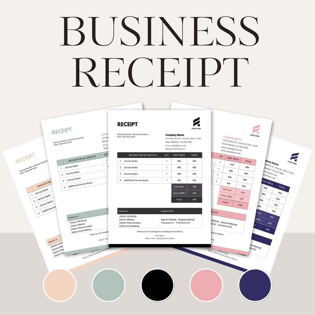 Business Receipt Template, Printable Receipt Bundle, Business Canva ...