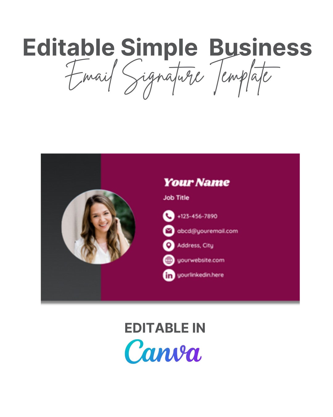 Email signature template with photo editable canva signature etsy