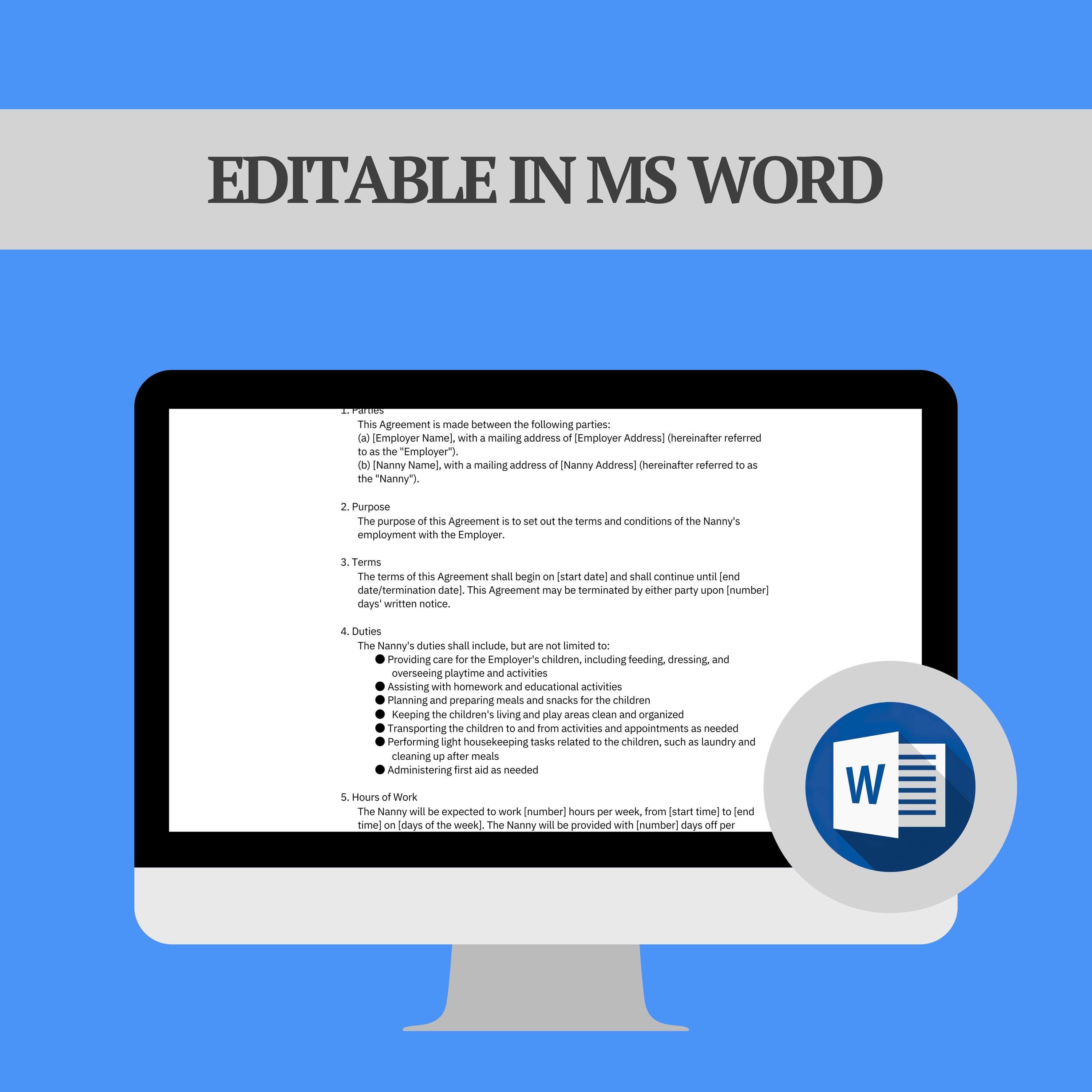 Editable Nanny Contract Template Printable Babysitter Agreement