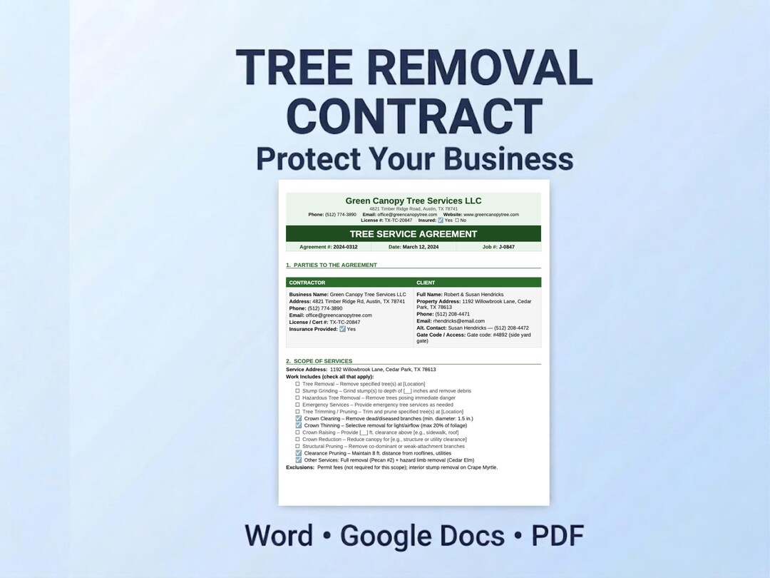 Tree Service Contract Template & Tree Removal Agreement – Lawn Care ...