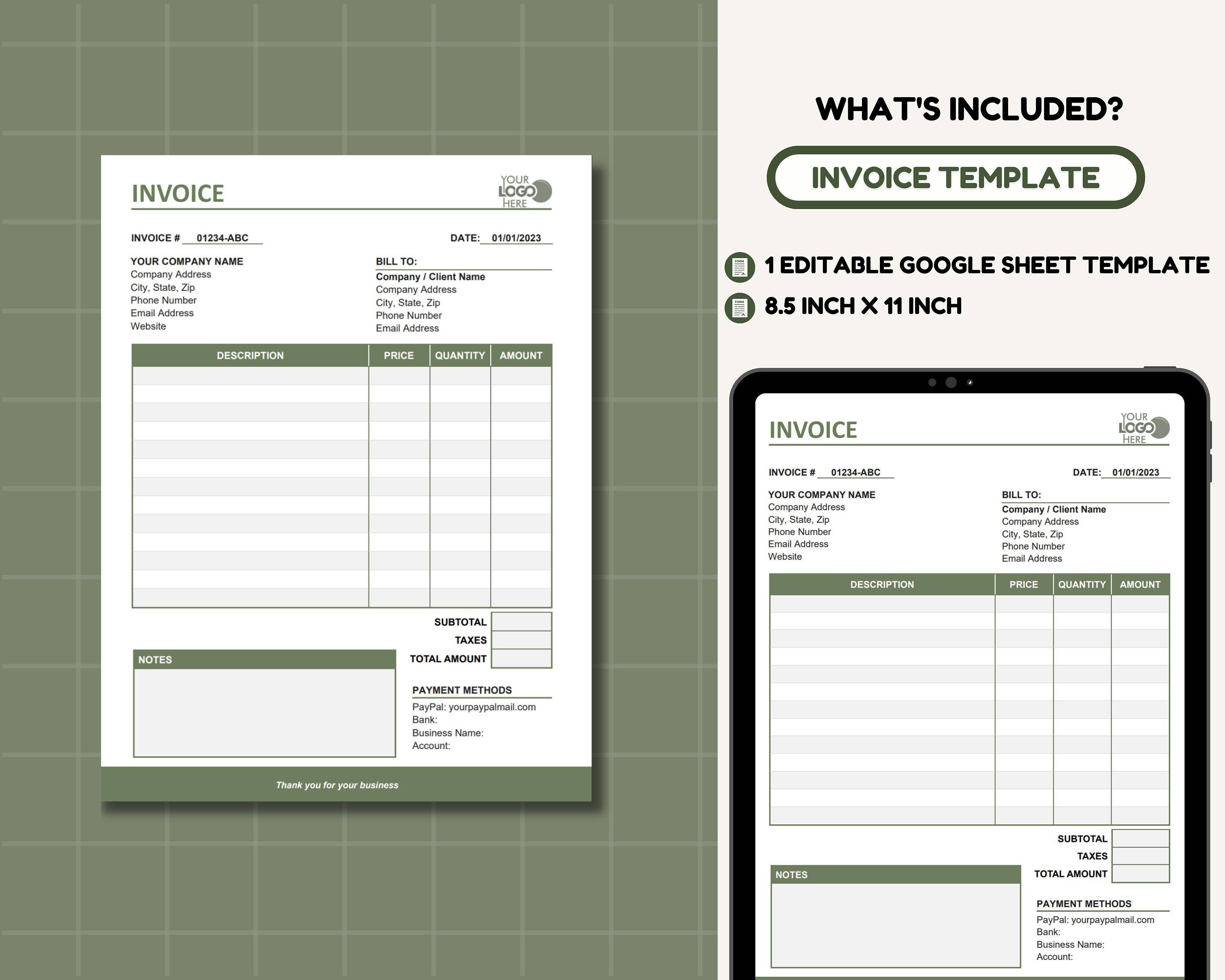 Invoice Template Bundle, Google Sheet, Editable Invoice, Business ...