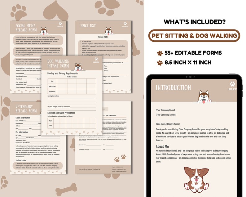 Editable Pet Boarding and Dog Walking Agreement Canva Template for