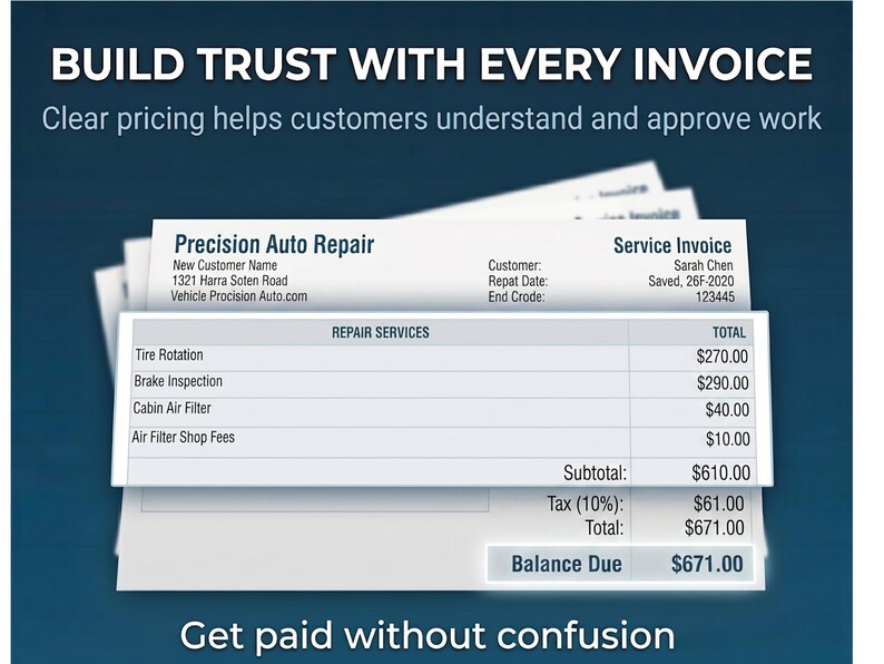 Tire Rotation Invoice Mobile Mechanic Invoice Template | Car Repair Invoice & Auto Service ...