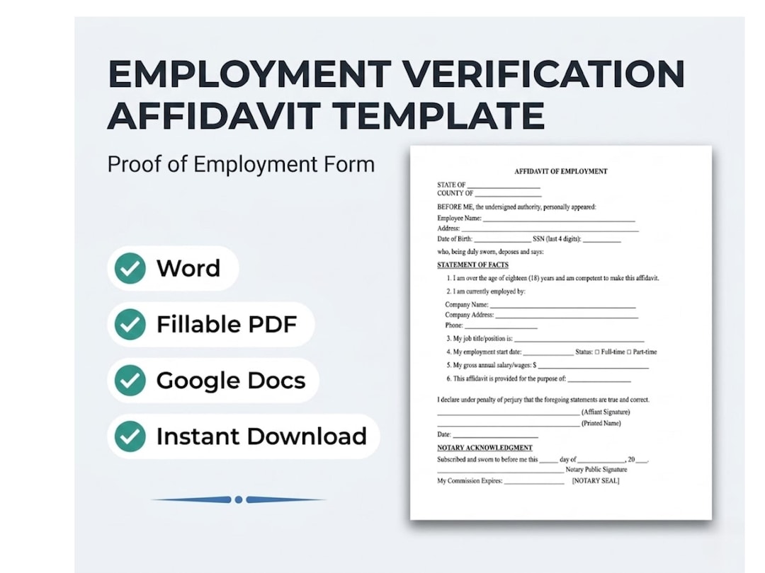 Affidavit of Employment Template | Employment Verification Form ...