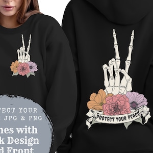 Protege tu paz Png, Esqueleto de flores Png, Signo de la paz Mano de esqueleto Png, Flor motivacional Png, salud mental png, Mano de paz de esqueleto