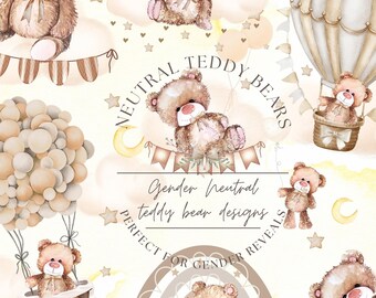Neutral baby bear PNG, Gender Neutral Teddy bear PNG, Baby teddy bear clipart, baby bear PNG, teddy bear clipart, Teddy bear Baby shower Png