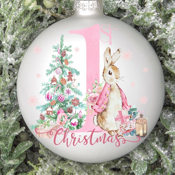 First Christmas PNG, Peter Rabbit Girl First Christmas, Pink First Christmas Rabbit, First Christmas Girl Png, Baby Girl First Christmas PNG