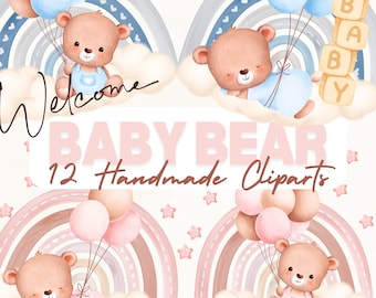 Teddy Bear Baby clipart, baby bear PNG, Teddy Bear Rainbow, teddy bear clipart, Teddy bear Baby shower clipart, Baby bear clipart set