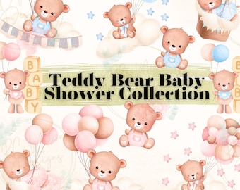 Clipart Teddy Bear Baby, baby bear PNG, pacchetto PNG Acquerello Orso, clipart orsacchiotto, clipart Teddy bear Baby shower, clipart orsacchiotto