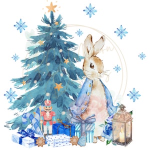 Flopsy Bunny Natale PNG, Peter Rabbit Natale blu, Coniglio di Natale blu, Coniglio di Natale blu, Bambino Flopsy Bunny Natale PNG