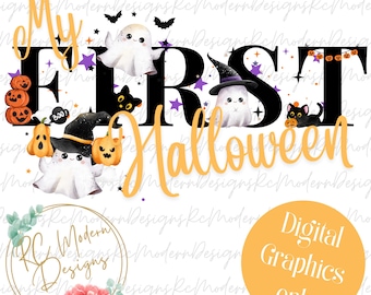 First Halloween baby Cute 1st Halloween Ghost Design Baby's First Halloween, First Halloween PNG, Halloween Treat Bag PNG, 1st Halloween PNG