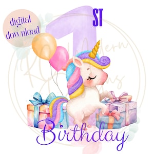 Erster Geburtstag Einhorn, Einhorn Baby erster Geburtstag, Mein erster Geburtstag Digital, Erster Geburtstag lila Einhorn, Lila Einhorn Erster Geburtstag