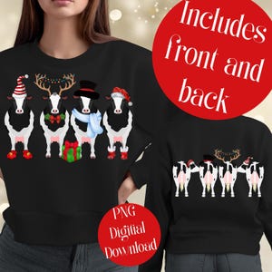 Kerstkoe png, kerstkoeien, kerst op het platteland, sublimatie kerstkoe, kerst Holstein-koeien, kerstmankoeien png, voor- en achterkant koe