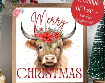 Vaca escocesa adorable PNG, Vaca navideña PNG, Chocolate caliente PNG, Vaca esponjosa y acogedora de invierno, Vaca escocesa navideña, Feliz Navidad PNG