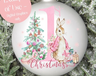 First Christmas PNG, Peter Rabbit Girl First Christmas, Pink First Christmas Rabbit, First Christmas Girl Png, Baby Girl First Christmas PNG