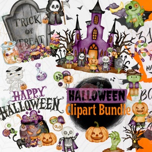Halloween bag PNG, halloween trick or treat png, Watercolor Halloween PNG, Halloween Bag clipart, Trick or treat Png, kids Halloween clipart