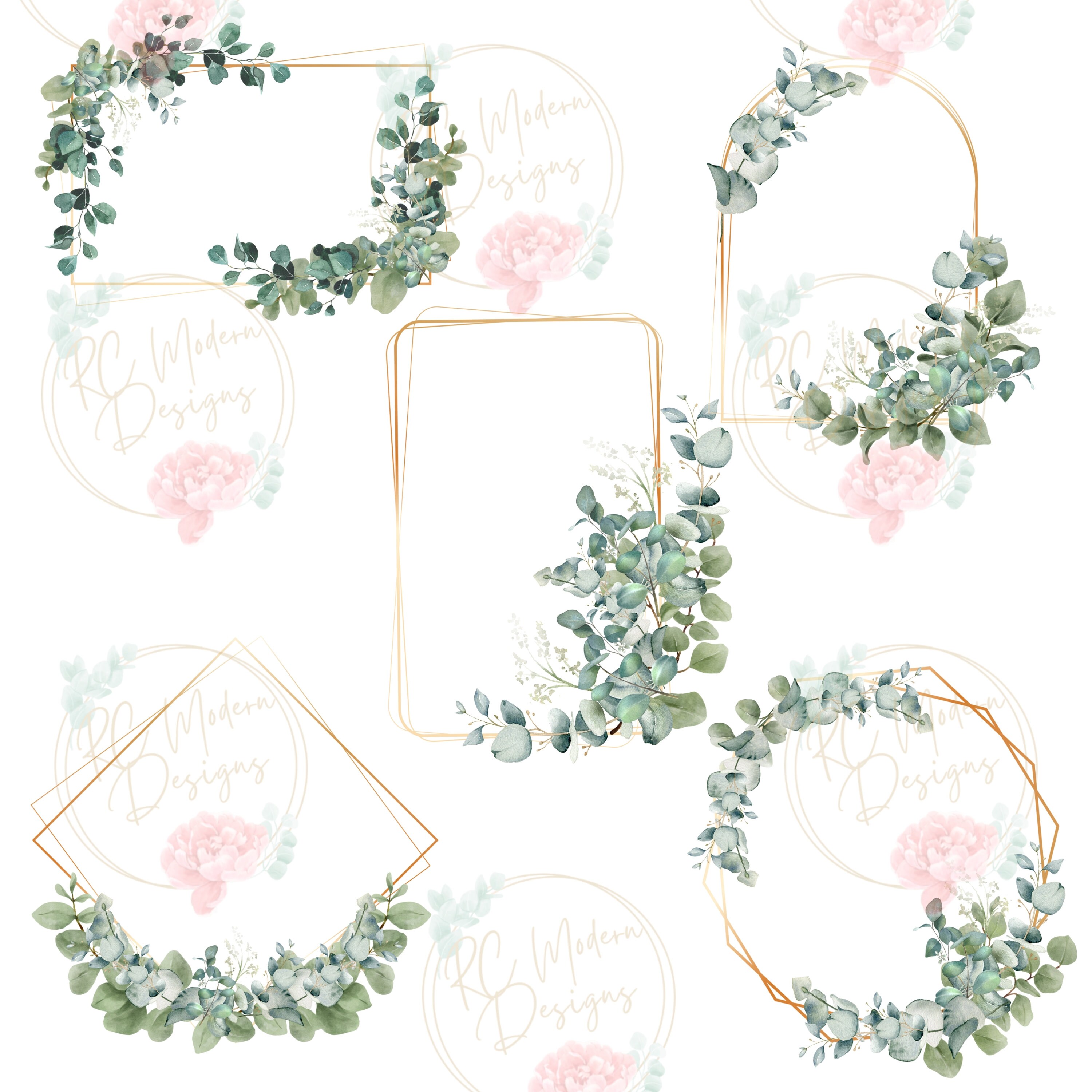 Eucalyptus Gold Frame Watercolor Greenery Clipart Greenery - Etsy