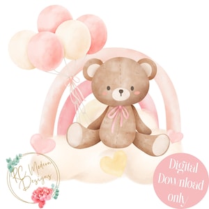 Clipart bébé ours en peluche, bébé ours rose, arc-en-ciel de bébé ours en peluche, ballons ours en peluche, clipart baby shower ours en peluche, bébé ours en peluche rose