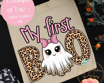 First Halloween Baby Girl, First Boo PNG, Cute Halloween Ghost PNG, Baby's First Halloween png, First Halloween png, Pink Halloween Baby PNG