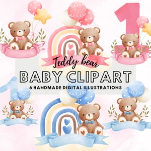 Clipart di orsacchiotto di peluche, orsacchiotto femmina, clipart di orsacchiotto maschio, clipart di orsacchiotto, clipart di orsacchiotto per baby shower, set di png di orsacchiotti