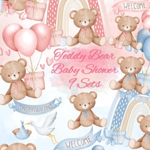 Baby shower orsetto, baby shower orso clipart, baby orsetto clipart, baby orsetto PNG, bundle PNG orso acquerello, clipart PNG orsetto