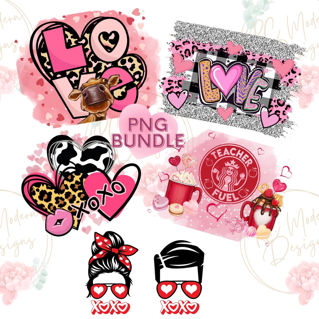 Valentines Day PNG Bundle, Png Sublimation Designs, Glitter Heart Png ...