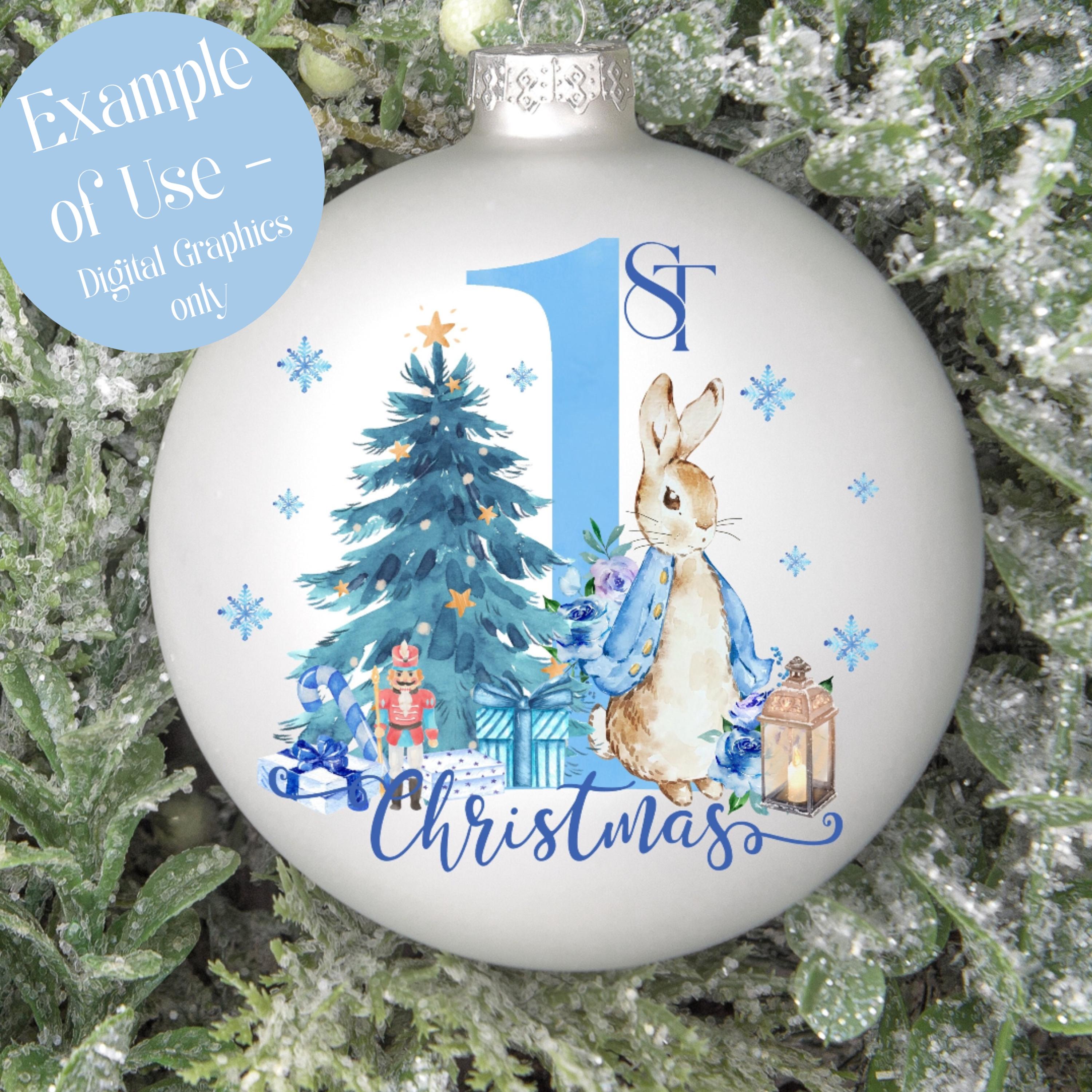 First Christmas PNG, Peter Rabbit Boy First Christmas, Blue First Christmas Rabbit, First Christmas Boy Png, Baby First Christmas Digital