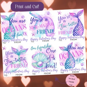Cartes de Saint-Valentin fille, queue de sirène, cartes de Saint-Valentin imprimables, sirène violette Saint-Valentin, carte de la Saint-Valentin pour la classe sur le thème des sirènes