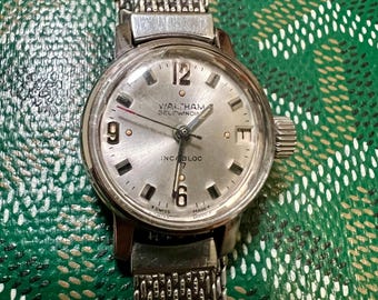 Waltham vintage automatisch dameshorloge, loopt uitstekend roestvrij staal, secondewijzer werkt op datum