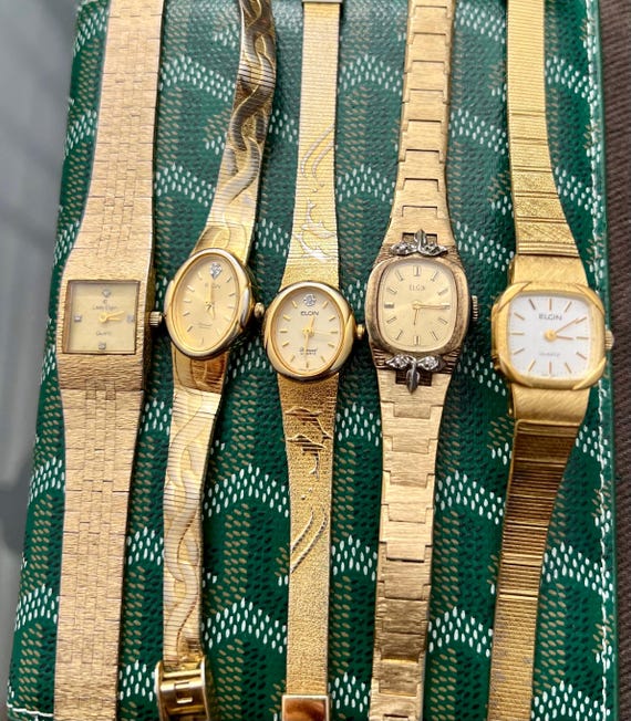 Relojes vintage Elgin para damas que no funcionan se necesitan repuestos o reparacion. Total de 5 relojes. Venta final Etsy Espana