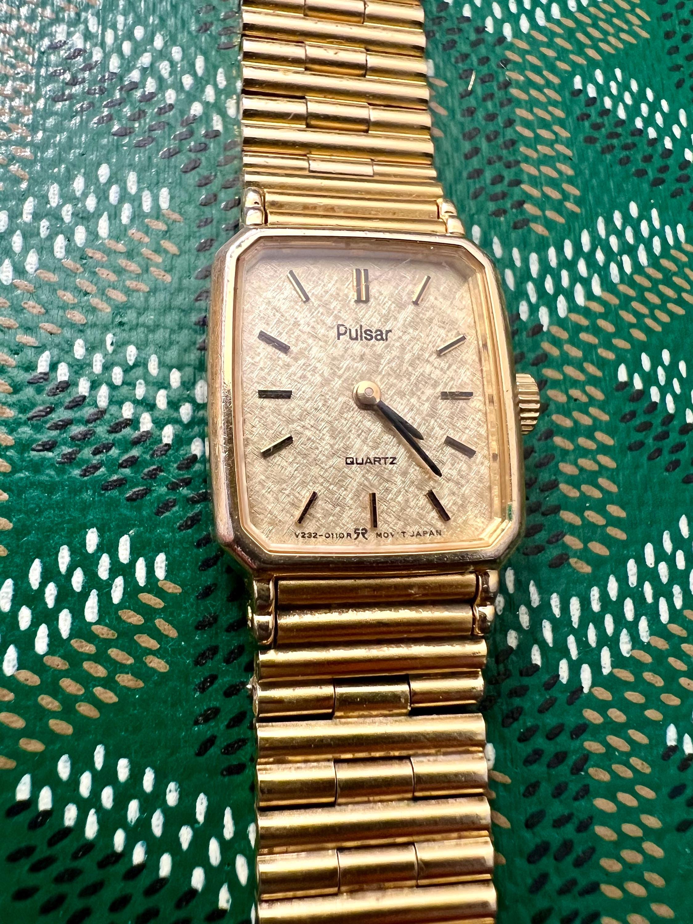 Vtg Pulsar Goldtone/Blue Lapis Stainless Steel Women\'s Watch Vintage Watch / Pulsar by Seiko Watch / Sports Quartz Watch  main image 2