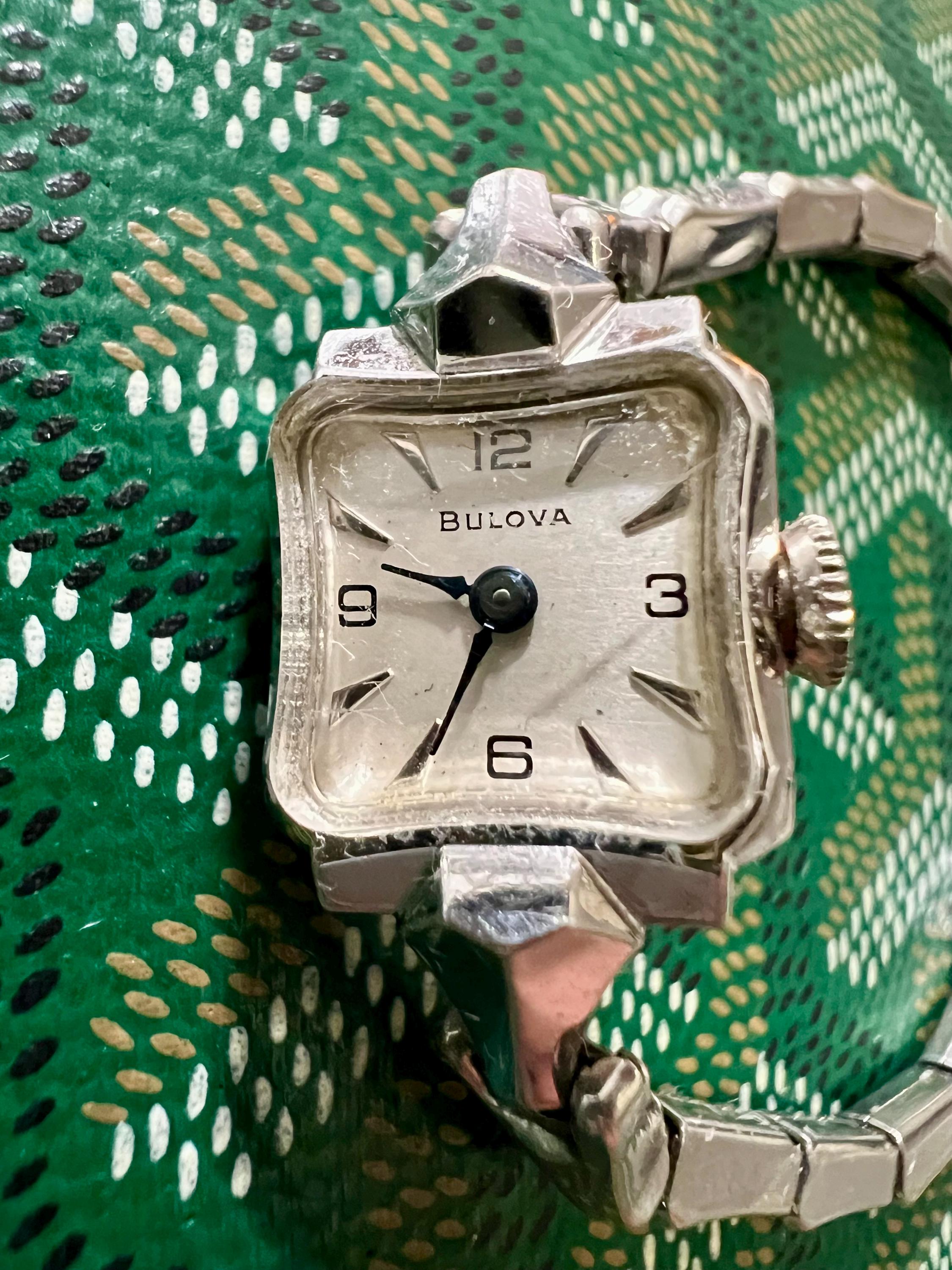 Vintage M3 SWISS BULOVA Watch Genuine 10 KT Karat Rolled white Gold Plate plated BULOVA 10K Rolled White Gold Plate, MECHANICAL Watch  main image 3