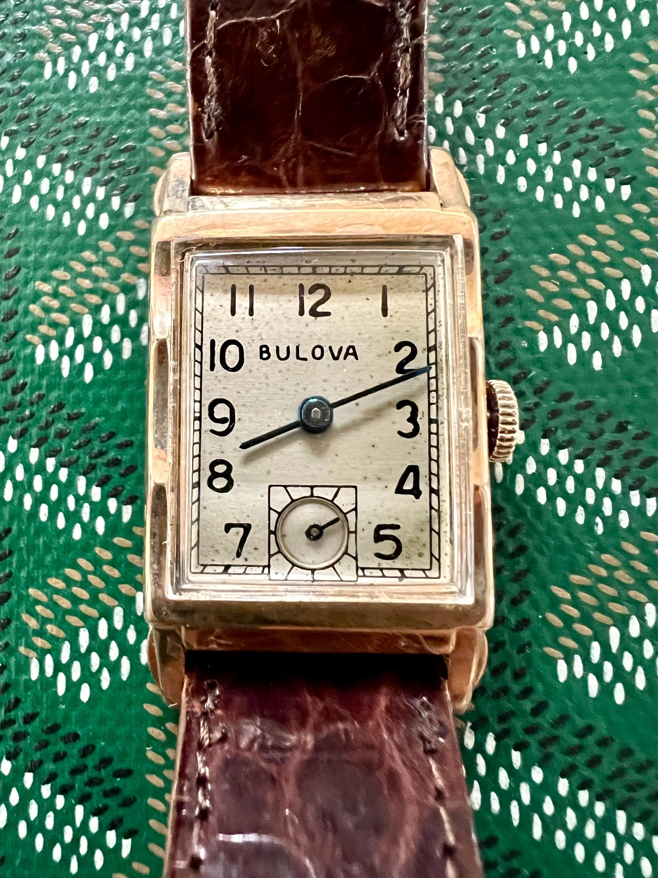 Mens Bulova Tank Vintage Watch 1936 10K Rolled Gold Plated