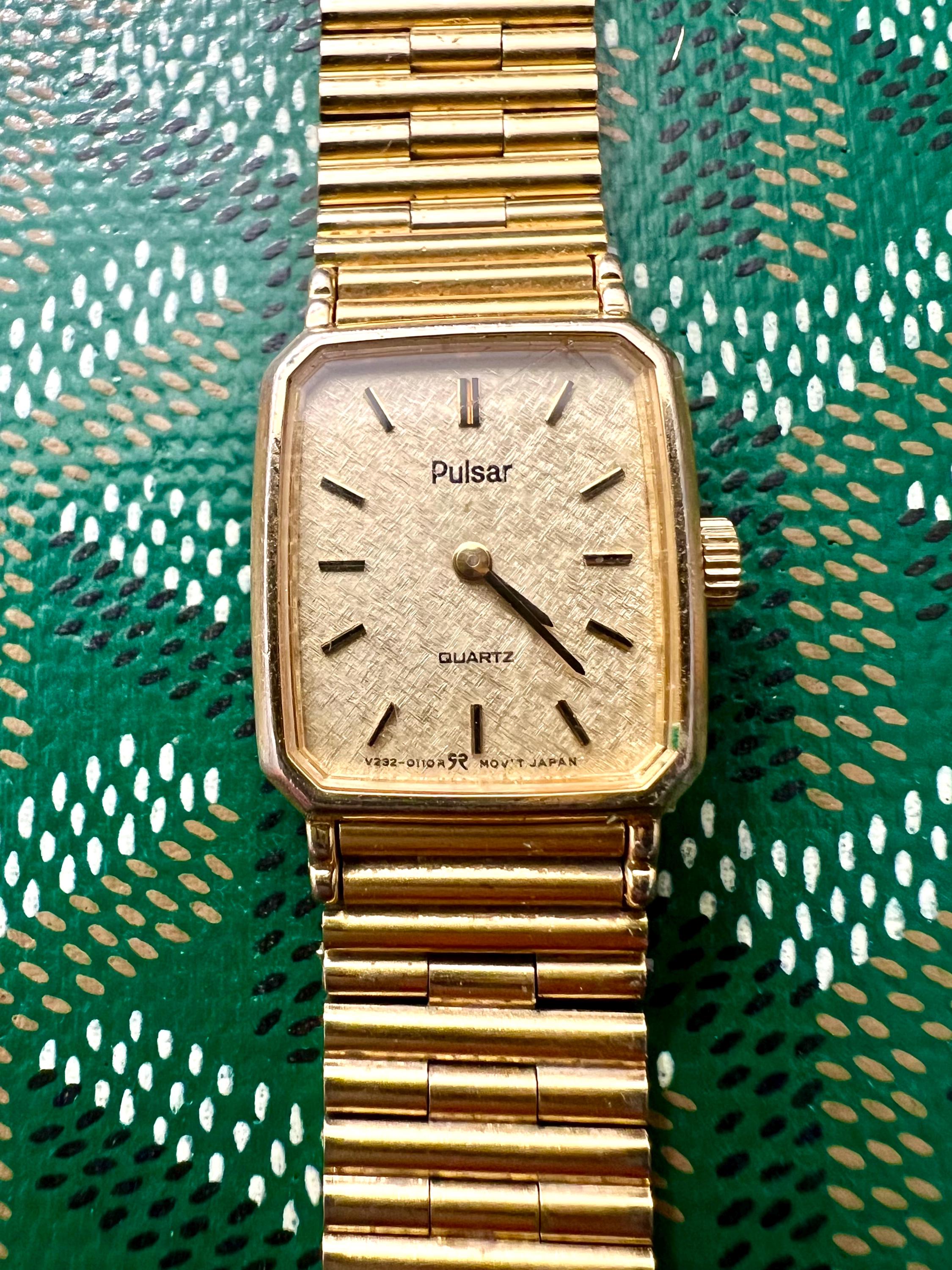 Vintage Pulsar Womens Watch 1N00-6J90 Stainless Steel Needs Battery Size 6” Ladies Pulsar Vintage Gold Plated Watch Runs Accurate New  main image 4