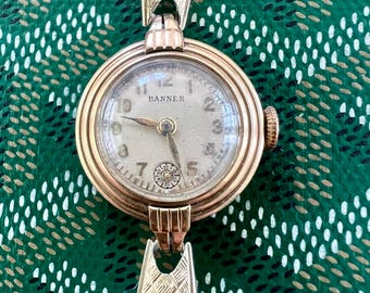 Ladies Banner Vintage Watch 7 Jewels Swiss Movement Runs Perfect Art Deco Sub Second hand Movement