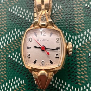 Damen Bulova Vintage 10K Rolled Gold Plated Armbanduhr Kombi Schmuckstück Läuft Exzellent Absolut Wunderschön