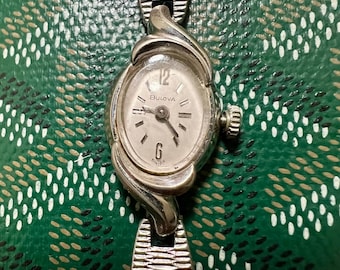 Ladies Bulova Vintage  Watch Runs Excellent made in 1969 10K White Rolled Gold Plated Swiss Movement