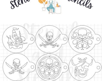 Plantilla de piratas - Plantilla para bombas de baño / Plantilla para galletas / Plantilla para aerógrafo / Plantilla para manualidades / Plantilla apta para alimentos / Plantilla para pintura facial