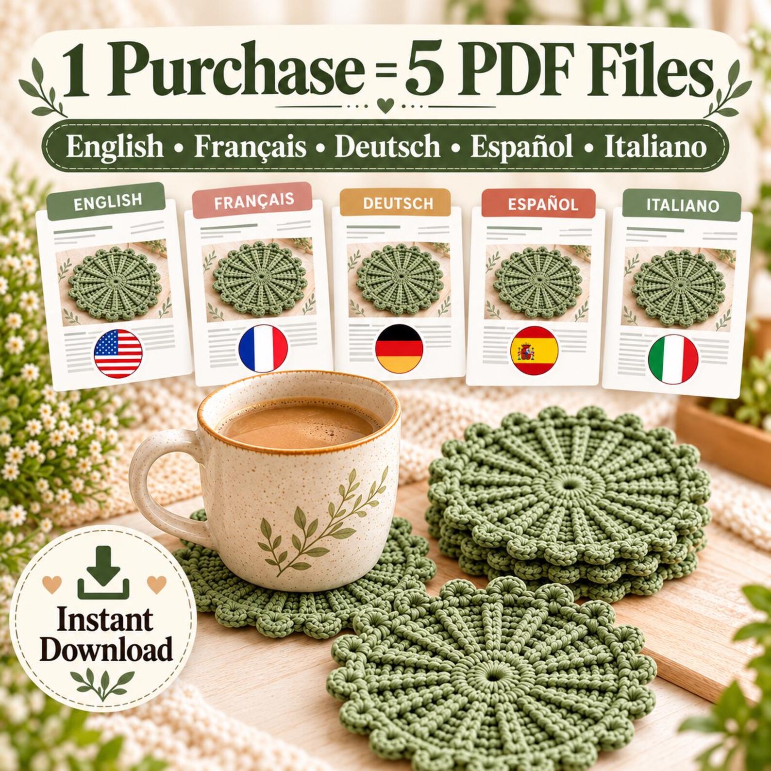 Suburt Pattern Sunburst Ridge Textured Crochet Coaster Pattern PDF - Etsy 日本