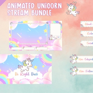 Animated Pastel Cute Unicorn Cloud Stream Overlay For Twitch / Youtube ( With Transitions!! )