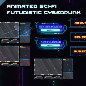 Animated Sci-fi Futuristic Cyberpunk Stream Overlay For Twitch / Youtube (With Transitions)
