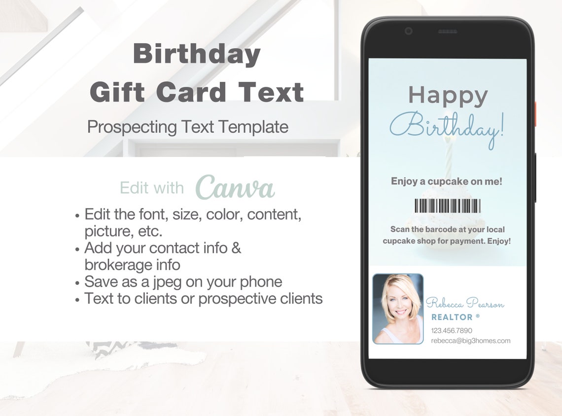 Birthday Gift Card Text Message, Realtor Marketing, Textable Gift Card