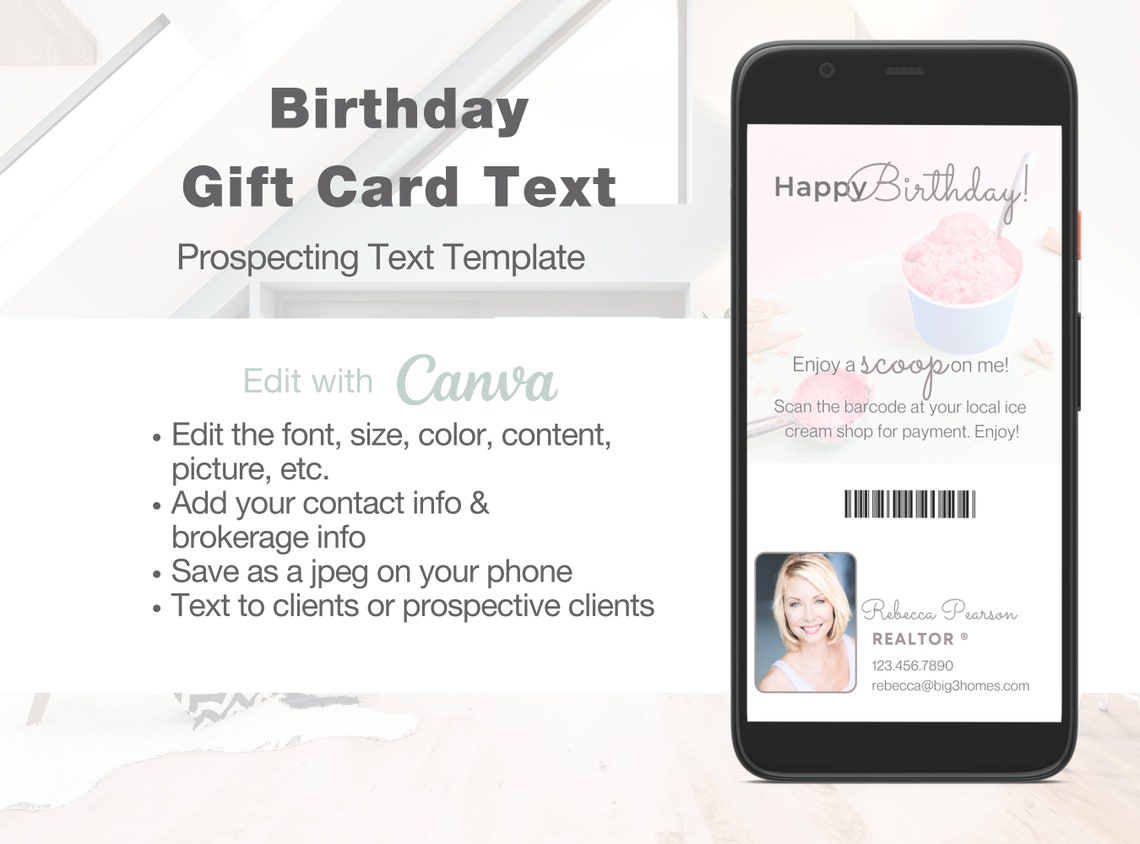 Birthday Gift Card Text Message, Realtor Marketing, Textable Gift Card