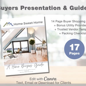 Realtor Buyer Presentation Template: Home Buyer Guide, Moving Checklist (Canva, Instant Download)