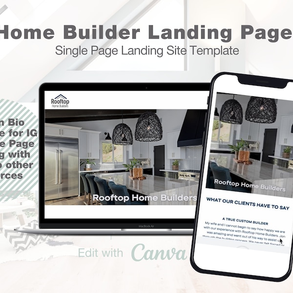 Link In Bio︱Home Builder Single Landing Page︱New Construction Website Template︱Realtor Marketing︱Instant Download︱EDIT IN CANVA