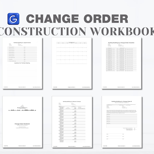 New Construction Change Order Template, Home Builder Workbook, Spec Sheet, Selection Checklist, Instant Download, Edit in Google Sheets