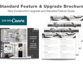 May include: A black and white brochure with the title "Standard Feature & Upgrade Brochure" and the subtitle "New Construction Upgrade and Standard Feature Guide". The brochure features a list of standard home features and custom upgrade packages.