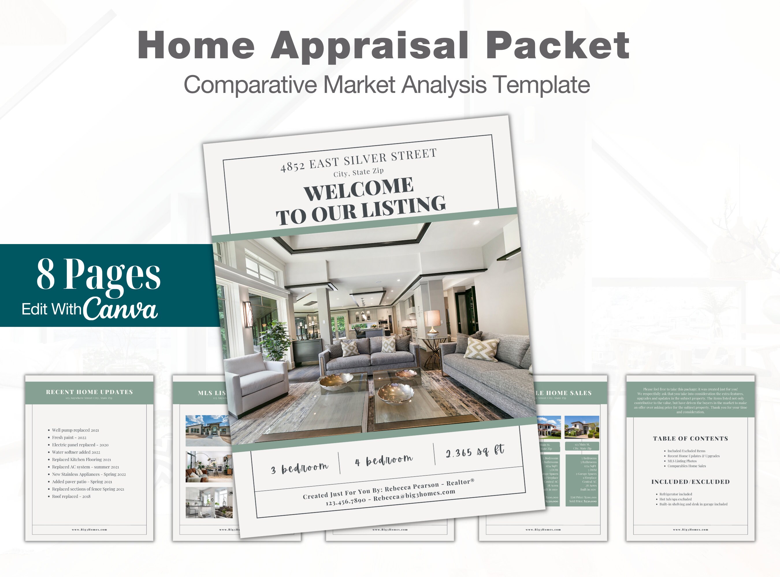 Real Estate Appraiser Package, Home Appraisal Letter, Realtor Marketing, Customize and Download
