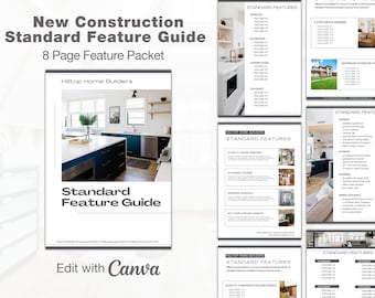 Home Builder Standard Feature Sheet, Custom Builder Upgrades, New Construction Features, Realtor Marketing, Instant Download, EDIT IN CANVA